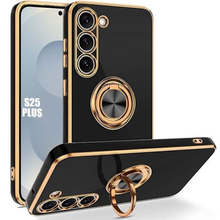 Coque för Samsung Galaxy S25 Plus (S25+), Skydd med roterande 360° ring - Svart