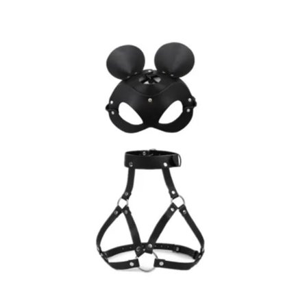 BDSM Bondage Sele Undertøy Goth BH Undertøy Lærbelte med Maske Rave Klær for Kvinner Sex Restriksjoner Kyskhet Godteri