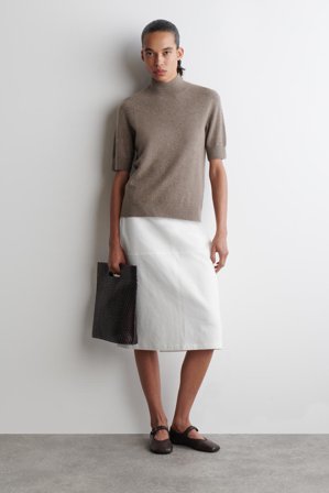 COS Women's Cashmere Mock-Neck T-Shirt in Beige