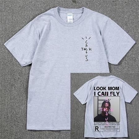 HOT Cactus Jack T-shirt 2022 Sommer Mænd Kvinder LOOK MOM I CAN FLY Tee ASTROWORLD Hip Hop Kortærmet T-shirts Light Gray 2 S