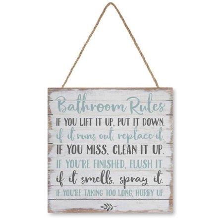Roliga Träskyltar Badrumsregler (2) - 30x30 cm Bondgård Hängande Skyltar, Dekorativa Plaketter, Inspirerande Citat, Heminredning[D]