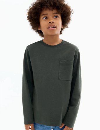 Mango Long-Sleeved T-Shirt With Pocket - Khaki green - 11-12