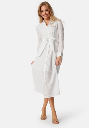 BUBBLEROOM - Belted Broderie Anglaise Shirt Dress - White