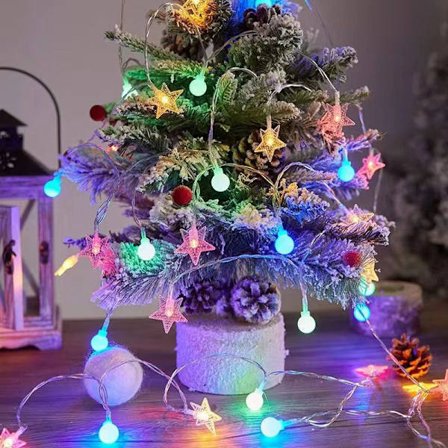 Kugle lyskæde rum atmosfære boble kugle lyskæde udendørs batteriboks dekoration stjernelys Hvide kugler stjerner farve[HK]