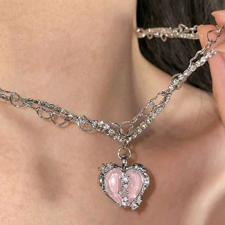 Y2K nyckelbenskedja Crystal Heart Halsband J J