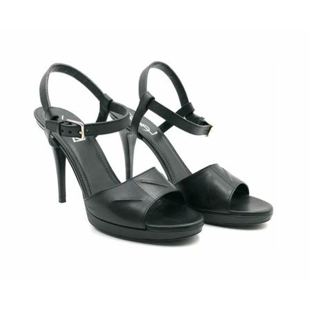 Saint Laurent Vintage, Pre-Owned sandals in black leather with embossed fronts Zwart, Dames, Maat:39 EU