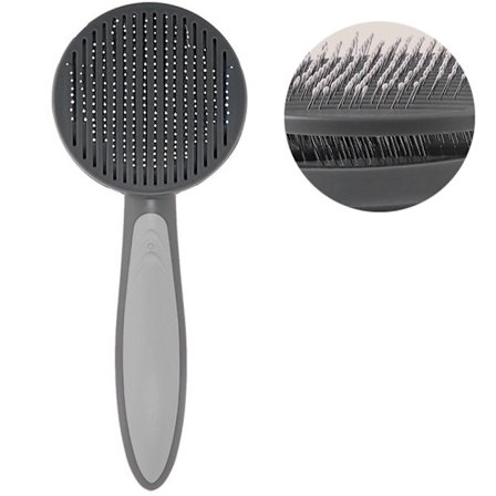 Kæledyrsplejebørste til hund og kat med kort eller langt hår fjerner underuld, der fælder - grå