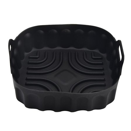 Firkantet Silikone Gryde Til Air Fryer Bagekurv SORT 21,5CM