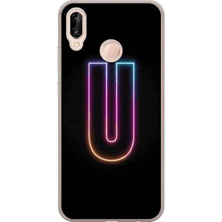 Kompatibelt Mobildeksel til Huawei Huawei P20 lite Minimalistisk neonbokstav U i fargerik lys effekt mot svart bakgrunn