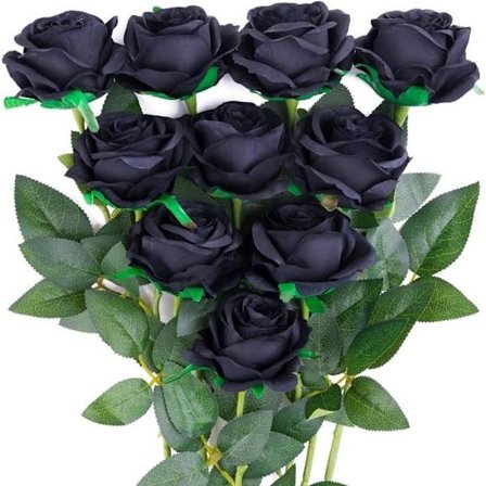 Bukett med 10 kunstige silkeroser (sorte)