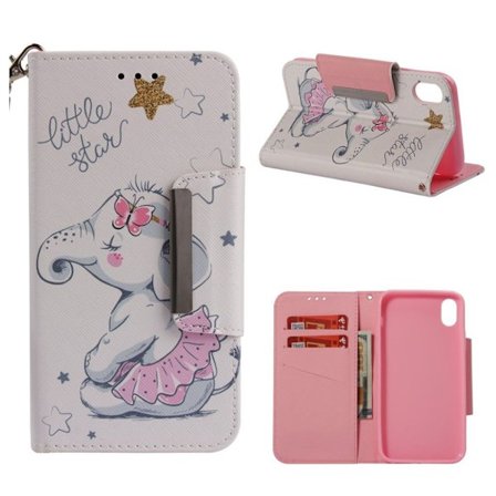 iPhone XS Max mobilfodral silikon syntetläder stående plånbok - Elefant och stjärna