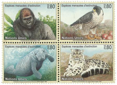 FN Geneve - Truede Dyr 1993 - Postfrisk sæt 4v