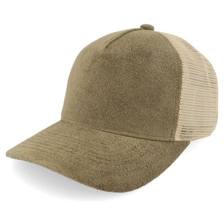 Equip - Grön trucker Keps - Terry Olive Green/Khaki A-frame Trucker @ Hatstore