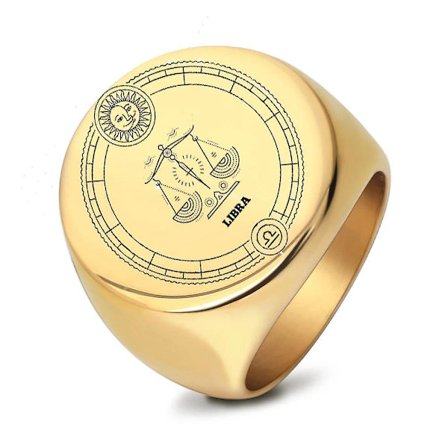 Punk Vintage Tolv Stjärntecken Ringar Kvinnor Stor Rund Guld Färg 316L Rostfritt Stål Vigselring För Man