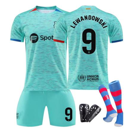 23/24 FC Barcelona To Borte Børnesæt med Strømper og Beskyttende Udstyr 9 LEWANDOWSKI L