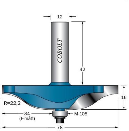 Cobolt 325-078 Frisfres R=22,2, D=78, L=16, S=12, Maskintilbehør & forbruk
