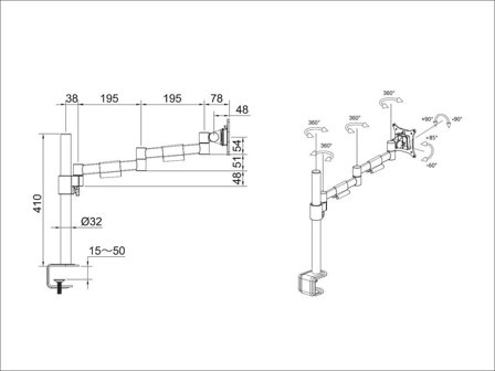 Multibrackets M VESA Deskmount Officeline Single II monteringssett - for LCD-skjerm - svart