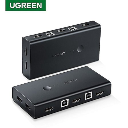Ugreen KVM-bryter 2 inn 4 ut HDMI USB Hub Delingsboks