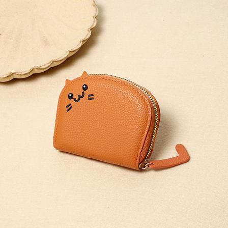 Kawaii Plånbok, Kawaii Söt Katt Kortfodral, Liten Tunn Söt Konstläder Mini Myntplånbok Kortväska (Orange, 3.93x3.54x0.98 TUM)