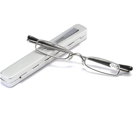 (sølv,+2.0) Mini metalllesebriller, små og bærbare fjærhengslede lesebriller, tynn aluminium