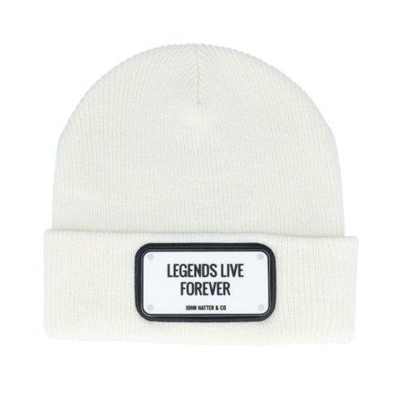 John Hatter & Co - Vit cuff Beanie - Rubber Legends Live Forever White Cuff @ Hatstore