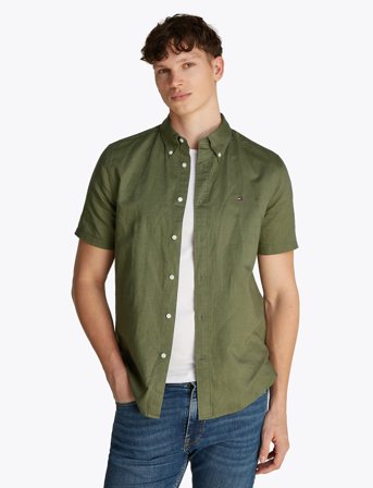 Tommy Hilfiger Linen Blend Solid Ss Rf Shirt - Green - L