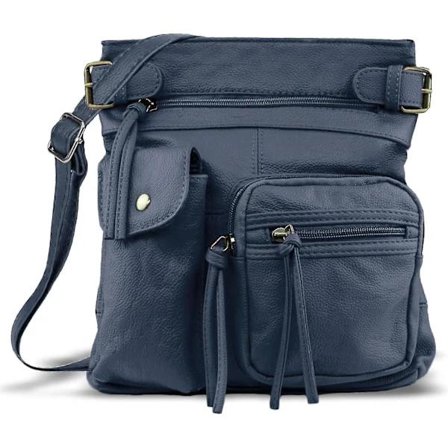 Genuine Leather Crossbody Bag - Super Soft & Durable Crossbody Purse - COLOR: Navy Blue