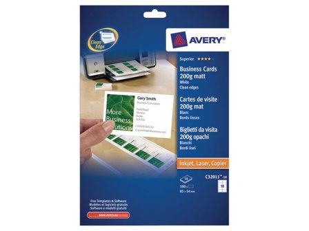 AVERY Visitkort matt 200g 85x54mm 100/fp - Lyreco - Kontorsmaterial - Till skrivbordet - Visitkortsetiketter