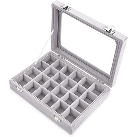 24 Ruter Velvet Glass Ring Ørepynt Smykkeskrin Ørepynt Organizer Oppbevaringsholder Visningsboks