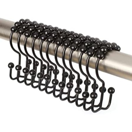 Dubbla duschdraperi krokar ringar (matt svart dekorativ finish