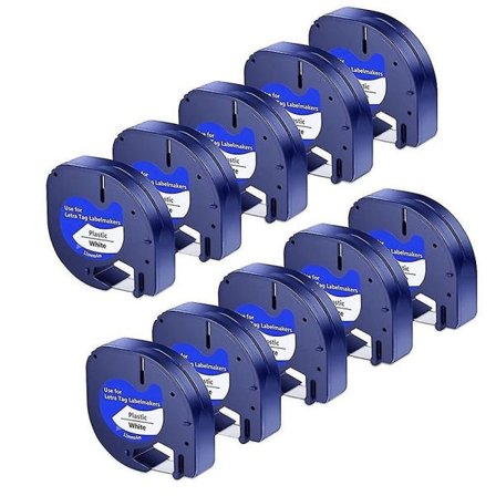 10st etiketttejp Ersättning för Letratag svart på vitt Plastetiketttejp för Letratag-etikettfabrikat