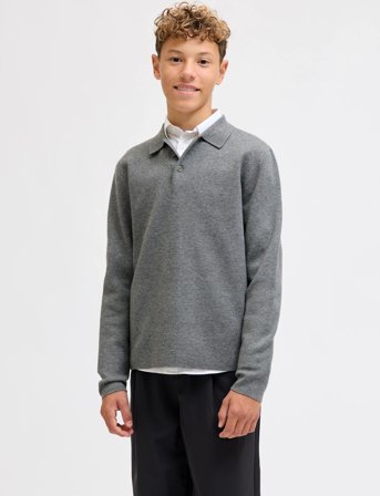 Jack & Jones Jprblabradfort Knit Polo Ln Jnr - Grey - 164