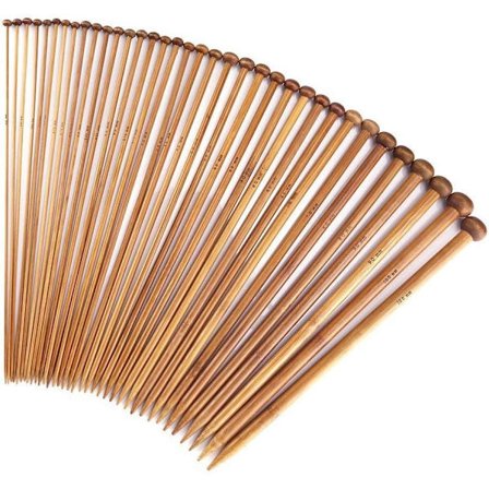 Strikkepinnesett 18 Størrelser Bambus Enkelt Spiss Strikkepinne 25cm