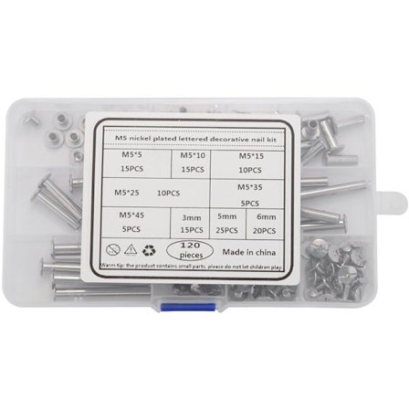 Chicago skruvar fixeringsskruvstolpar sortiment för DIY läderhantverk bokbindning (120 st, M5)