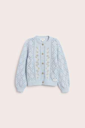Newbie | Cardigan med broderte blomster | Lyseblå