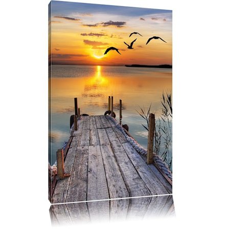 Brygga i solnedgången 30*40 Stor Canvas Tavla Helt Inramad av Kilram, Tryckt Väggkonst Bild med Ram