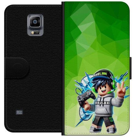 Kompatibelt Lommeboketui til Samsung Galaxy Note 4 Roblox-inspirert gamerfigur med headset, håndkontroll og energiske effekter mot grønn bakgrunn