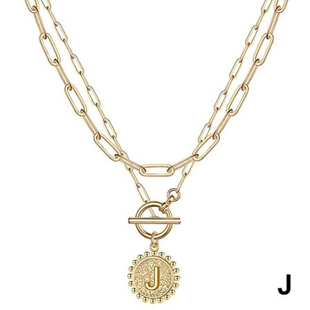 Guldpläterade halsband med initial för kvinnor, 14k guldpläterad delikat lager-halsband med pappersklämma