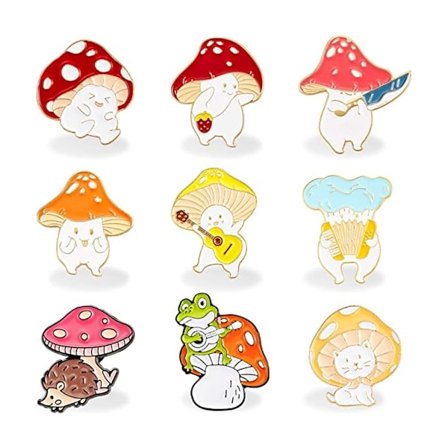 9 st Svamp Emaljnålar Svampnålar Söta Tecknade Svampar