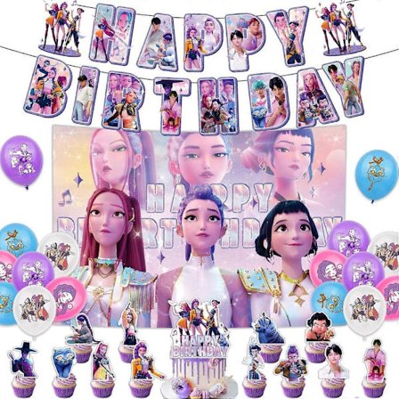 Demon Hunters Fest Bestik Sæt Banner Baggrund Balloner Kagepynt Udendørs Picnic Forsyning Fødselsdag til Koreansk Kpop Anime Fest