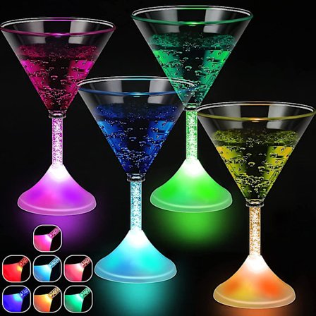 4 Pakke LED Plast Cocktail Glass Lysende Glass Cocktail Glass Champagne Fløyter Gjenbrukbare Separbart Lysende Glass For Boblebad, Bursdagsfest,