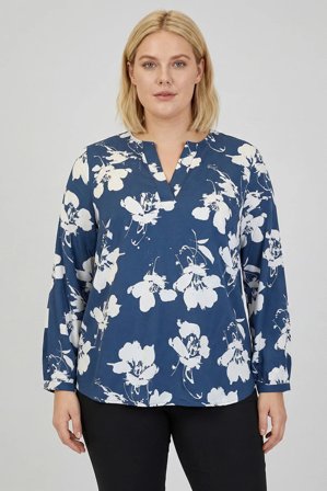 CISO - Langærmet Bluse - Blå / Off White - Med Blomsterprint