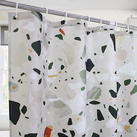 Vihreä Terrazzo Extra Pitkät Suihkuverhot 180cm Leveä x 200cm Korkea