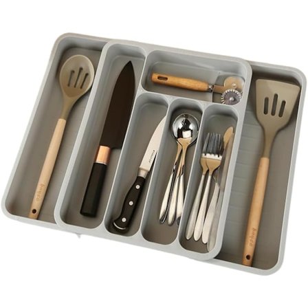 Generisk oppbevaringsboks for bestikk, utvidbar kjøkkenskuff-oppbevaringsboks, justerbar oppbevaringsboks for bestikk, utvidbar kjøkkenbestikkbrett (
