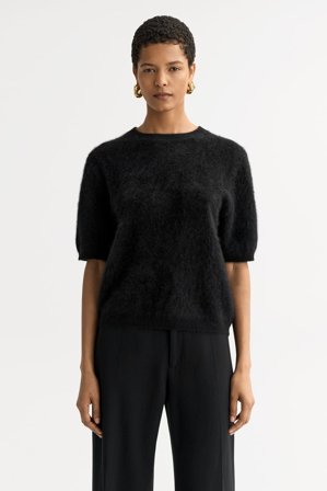 Soft Goat - Brushed short sleeve - Kashmirtröja dam - L - Black