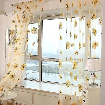 Gul 100 x 270 cm Auringonkukka Voile Kangas Ikkunakoriste Verho Kappa Ovi Huoneenjakaja Verho