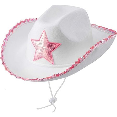 Hvit Cowgirl-hatt - (1-pakning) Rosa stjerne Cowgirl-hatt med paljetter