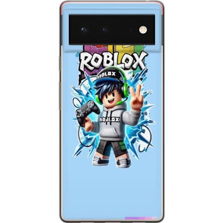 Kompatibelt Mobilskal till Google Google Pixel 6 Färgstark Roblox-karaktär med handkontroll och energifylld splash art design, perfekt för barnrum