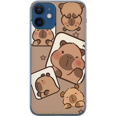 Kompatibel Mobilcover til Apple iPhone 12 mini Capybara Frame Friends Legende design med små kapibarer i firkanter med stjerner og beige baggrund