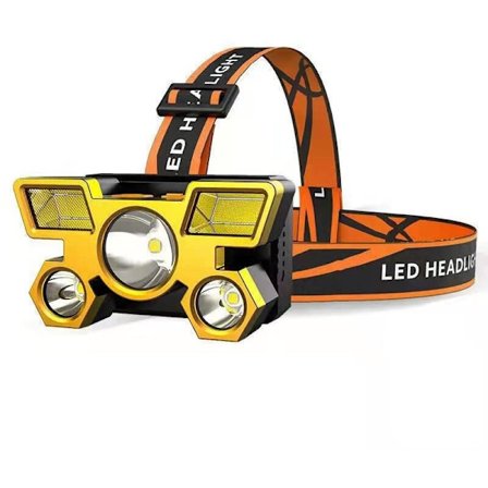 ABS Pannlampa USB-laddning Starkt Ljus Lång Distans Camping Pannlampa för Nattkörning Nattfiske Guld 5 Ljuskällor, DUBUNS